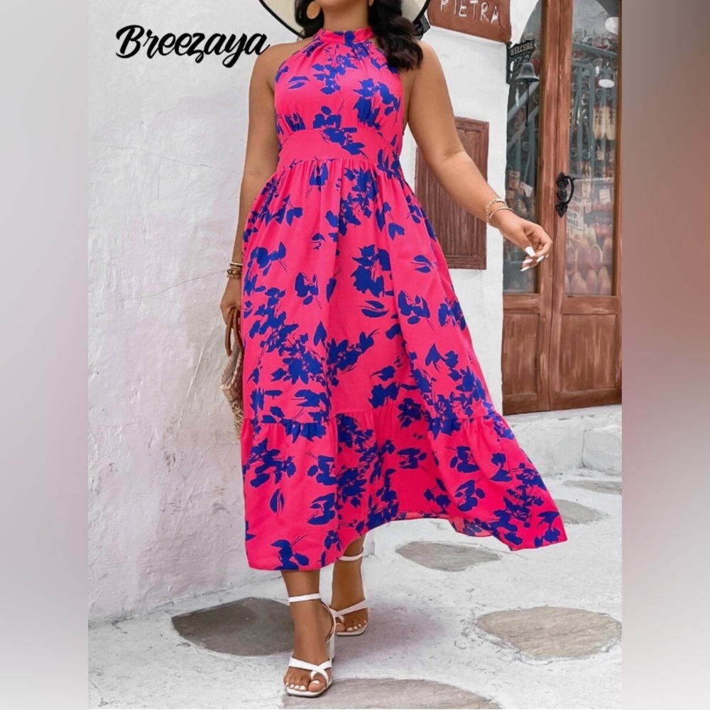 Vibrant Pink and Blue Maxi Dress